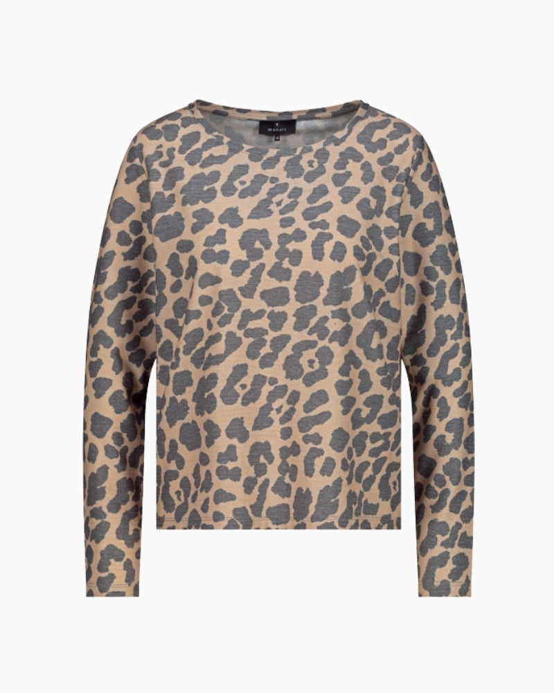 Round neckline and long sleeves with subtle metallic shimmer