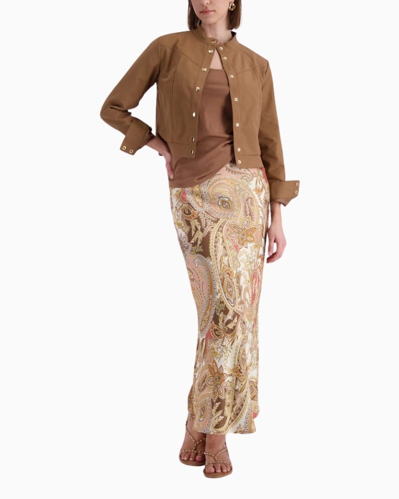 Monari Maxi Skirt with Paisley Pattern in light brown front view