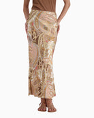 Monari Maxi Skirt with Paisley Pattern in light brown front view