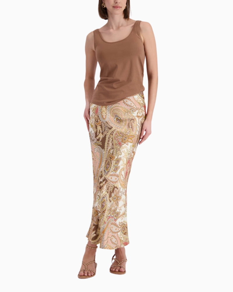 Monari Maxi Skirt with Paisley Pattern in light brown hem detail