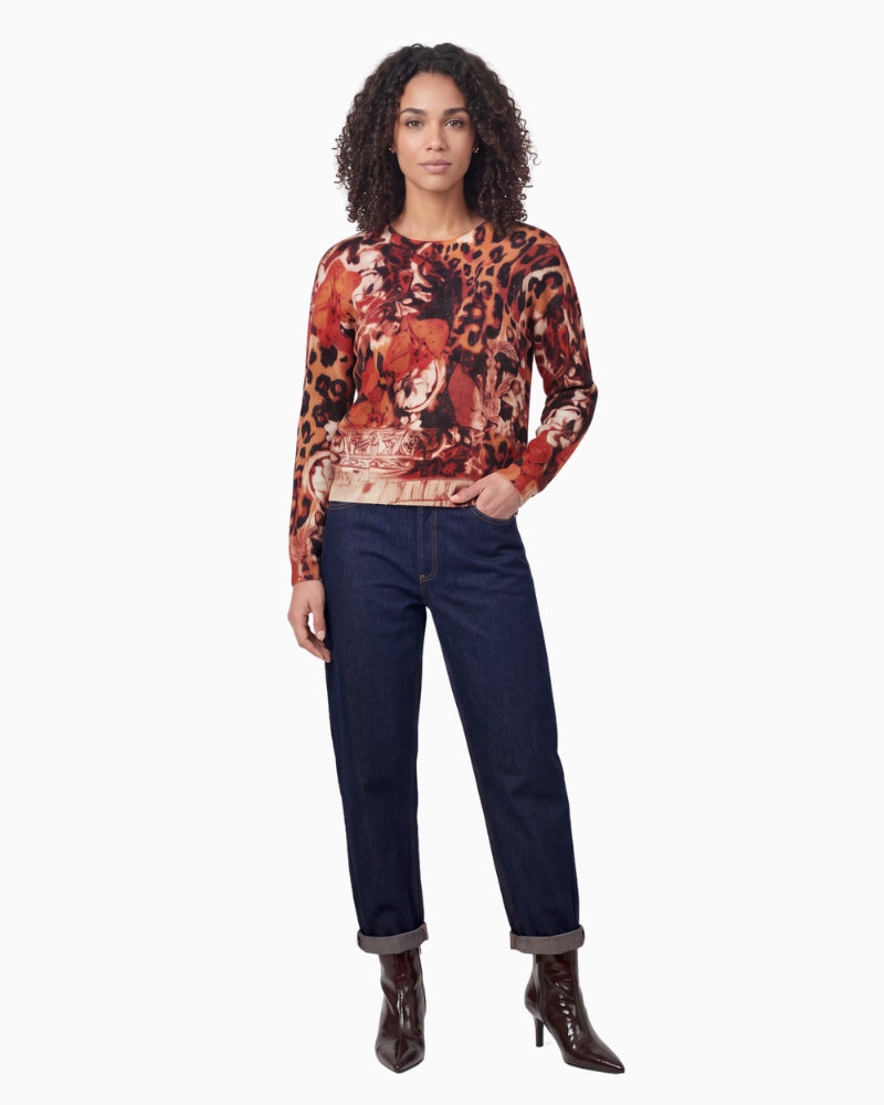 Monari Mixed Leopard Print Jumper in Red front view