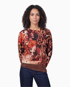 Monari Mixed Leopard Print Jumper in Red front view showing mixed pattern design