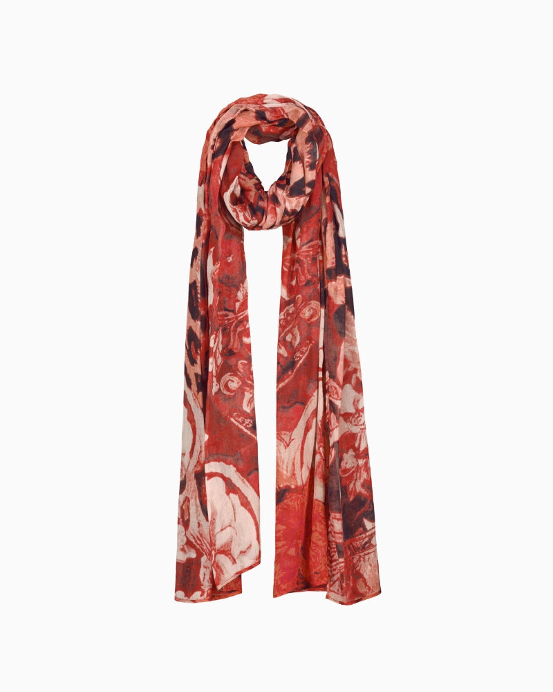 Monari Mixed Leopard Print Scarf in Red folded view
