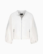 Monari Nylon Jacket With Embroidery white flat lay front view on model