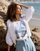 Monari Nylon Jacket With Embroidery white front view on model