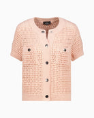 Monari Openwork Cardigan in peach chest pocket detail