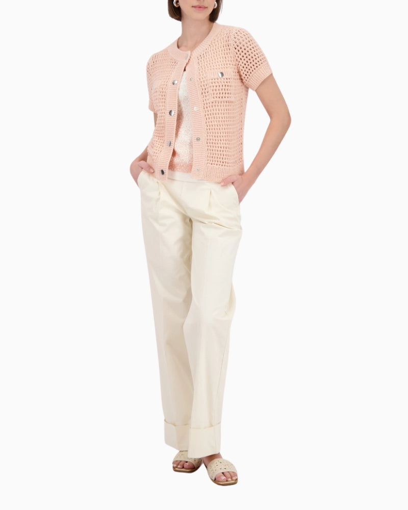 Monari Openwork Cardigan in peach front view