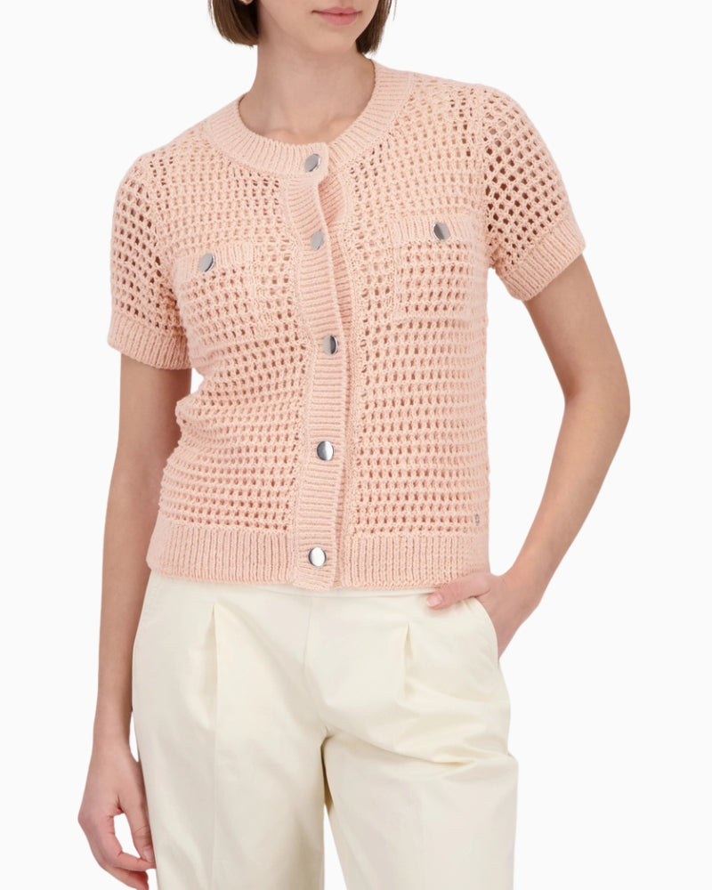 Monari Openwork Cardigan in peach front view