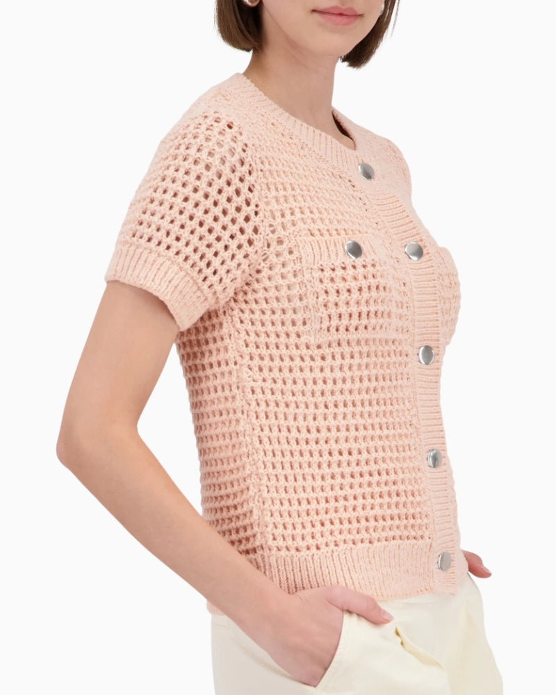 Monari Openwork Cardigan in peach side view