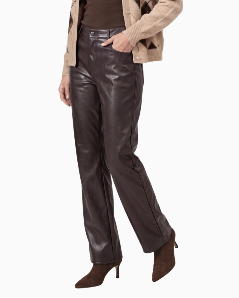 Monari PU Trousers in dark brown side view