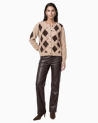 Monari PU Trousers in dark brown styled view