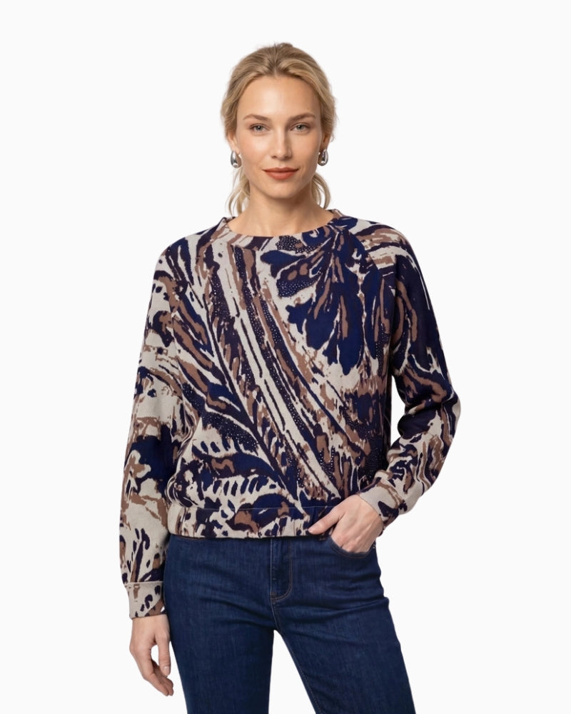 Monari Paisley Jacquard Jumper in navy front view