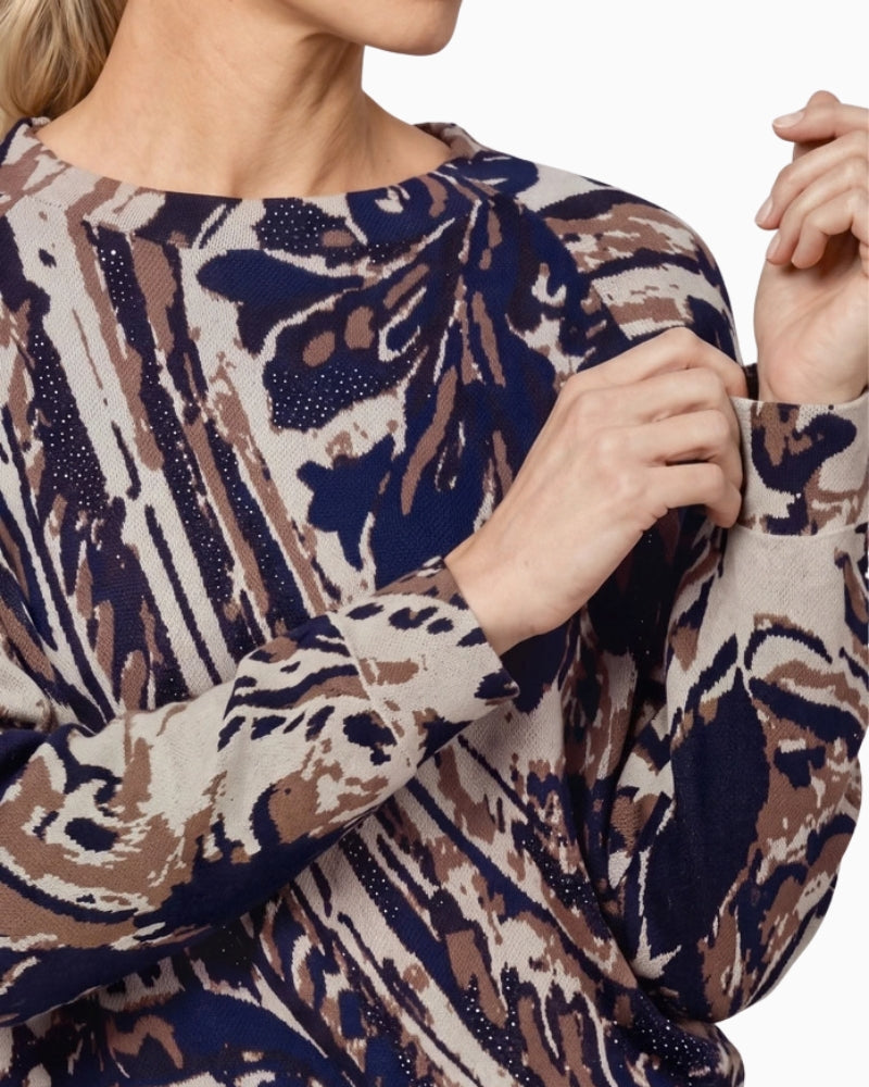 Monari Paisley Jacquard Jumper in navy paisley jacquard detail