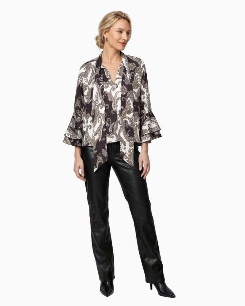 Monari Paisley Print Blouse in black print model front view