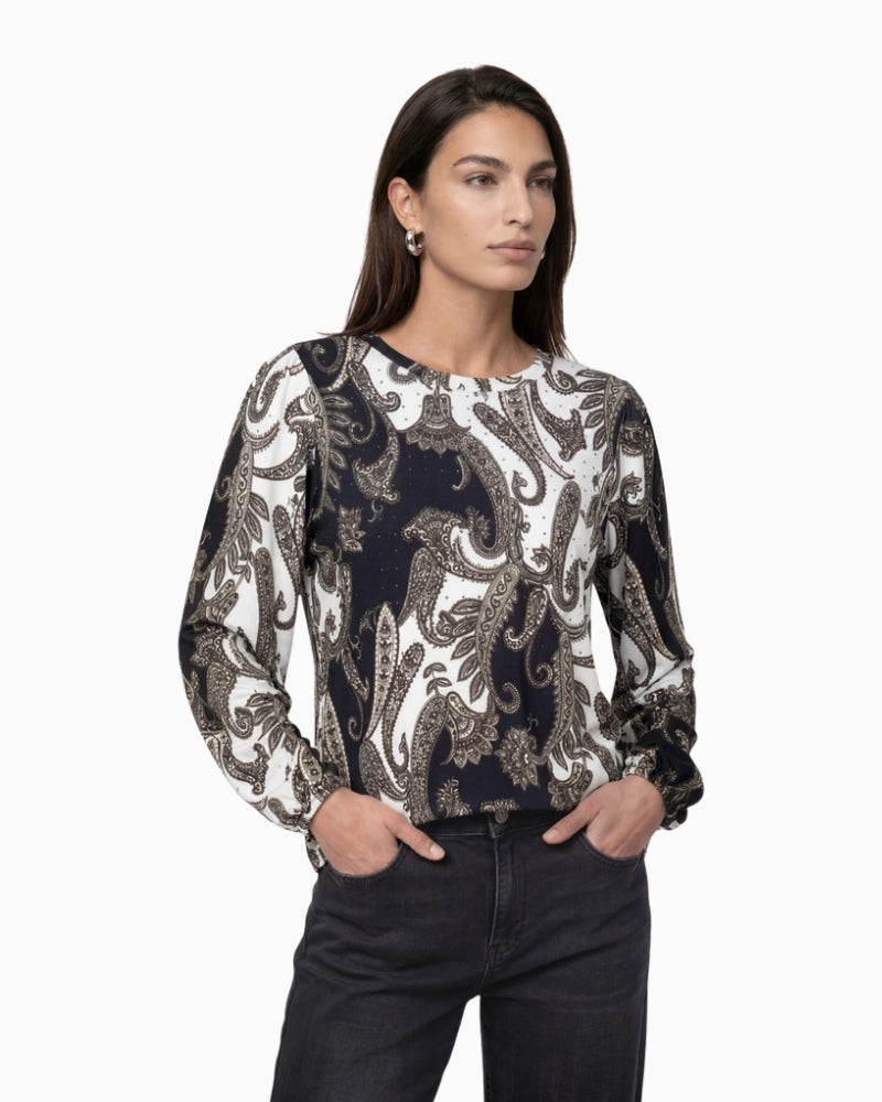 Monari Paisley Print Sweatshirt in black print front view