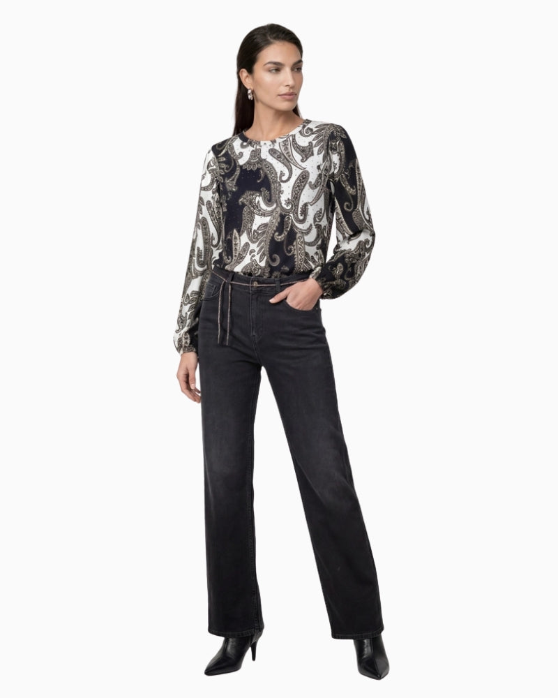 Monari Paisley Print Sweatshirt in black print styled view