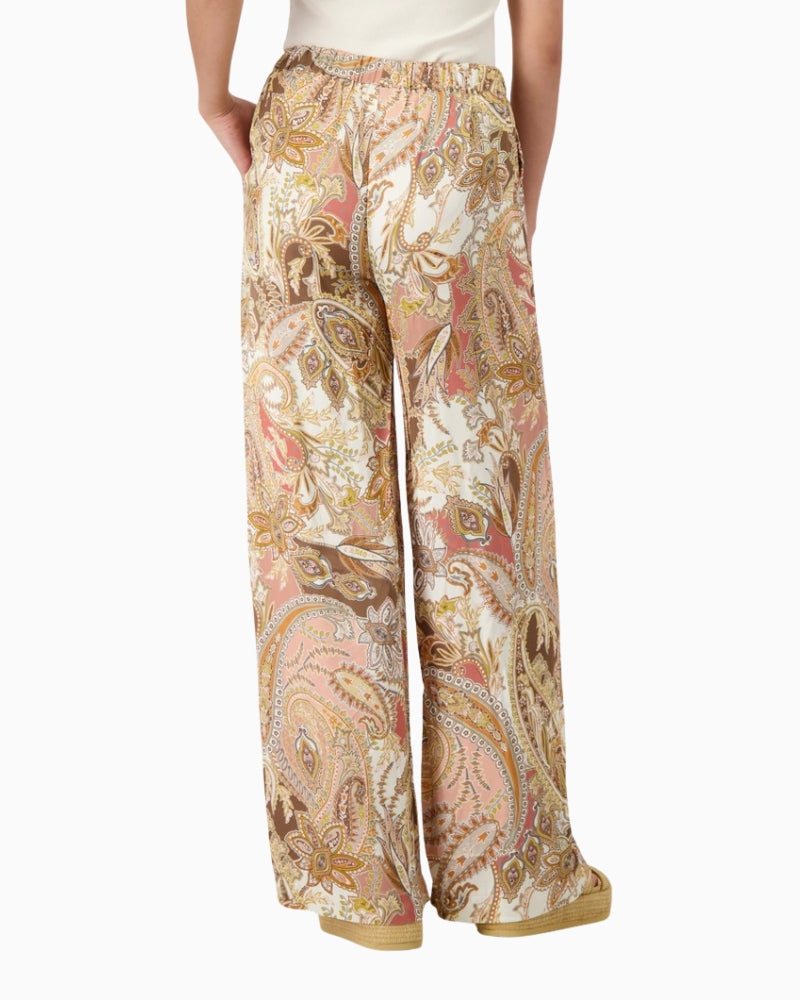 Monari Palazzo Trousers with Paisley Pattern in light brown back view