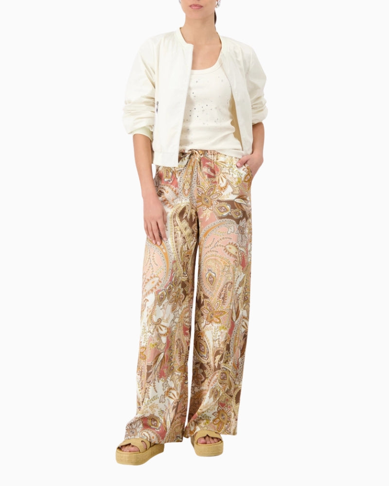 Monari Palazzo Trousers with Paisley Pattern in light brown front view