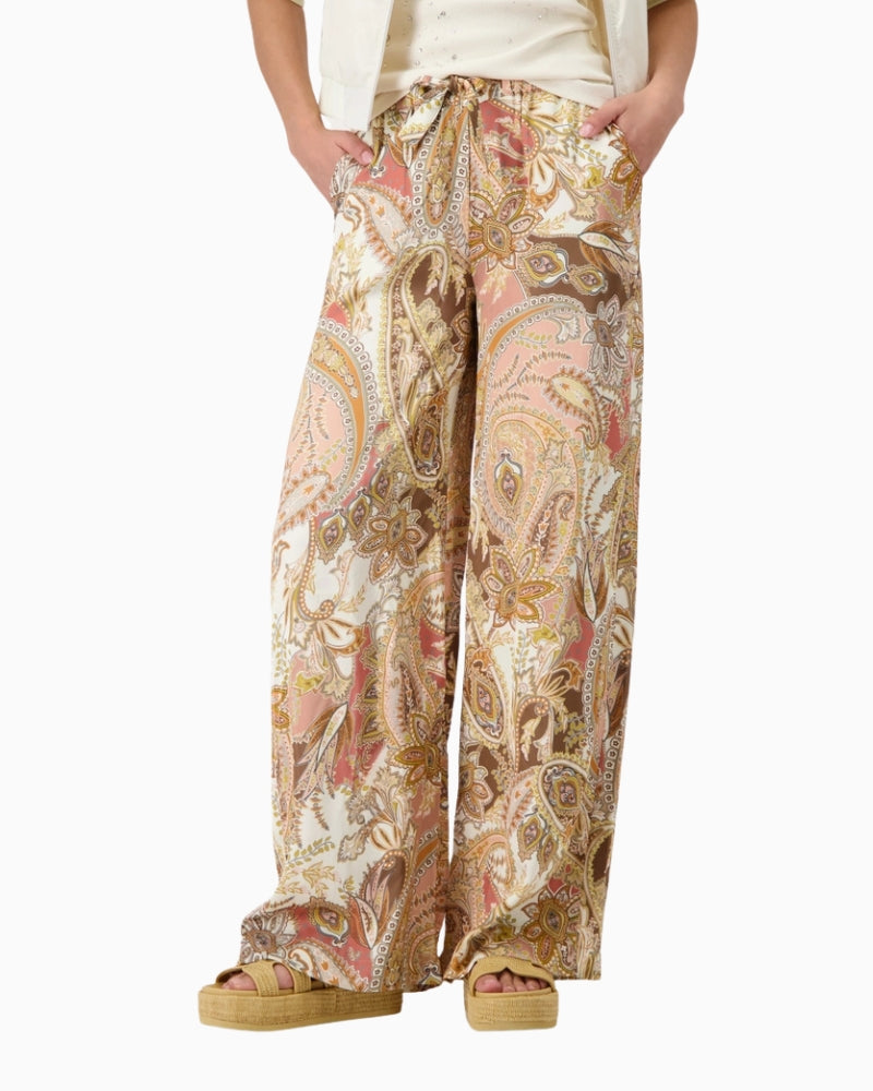 Monari Palazzo Trousers with Paisley Pattern in light brown front view