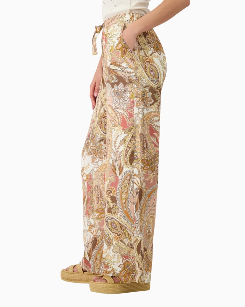 Monari Palazzo Trousers with Paisley Pattern in light brown side view