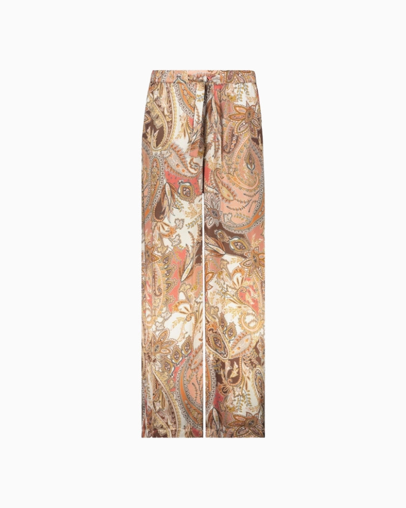 Monari Palazzo Trousers with Paisley Pattern in light brown waistband detail