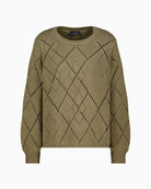 Monari Pointelle Knit Jumper in olive fabric detail