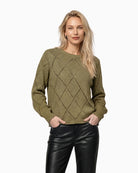 Monari Pointelle Knit Jumper in olive front product view