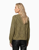 Monari Pointelle Knit Jumper in olive model back view
