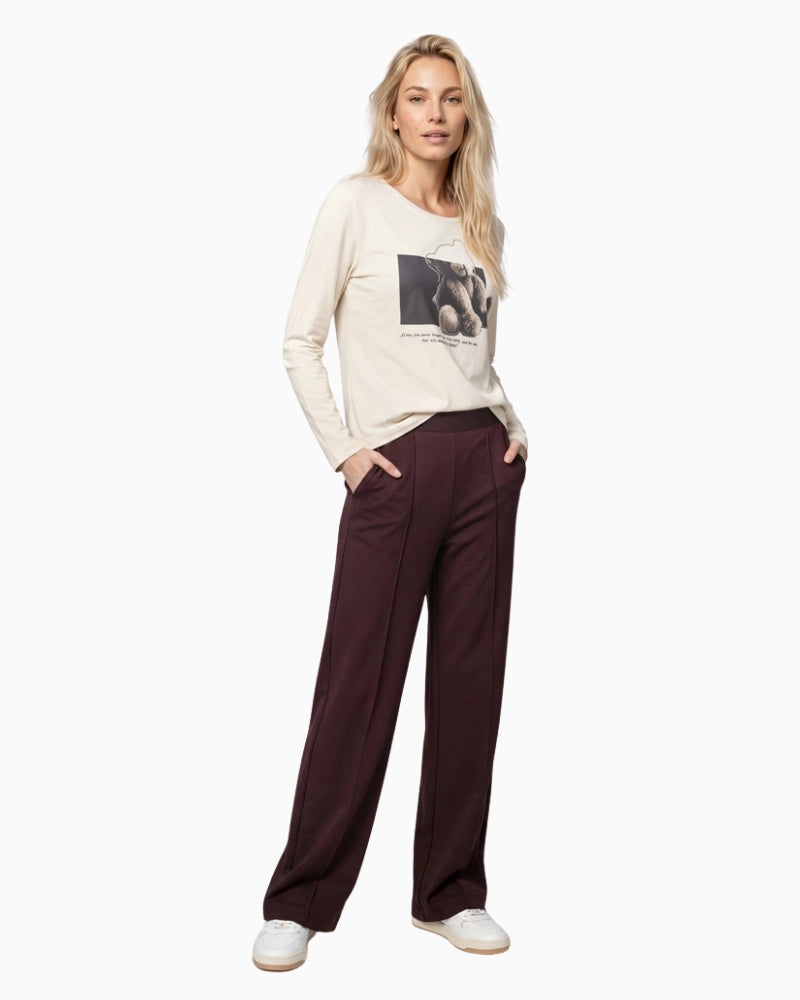 Monari Pull On Trousers in dark brown styled view