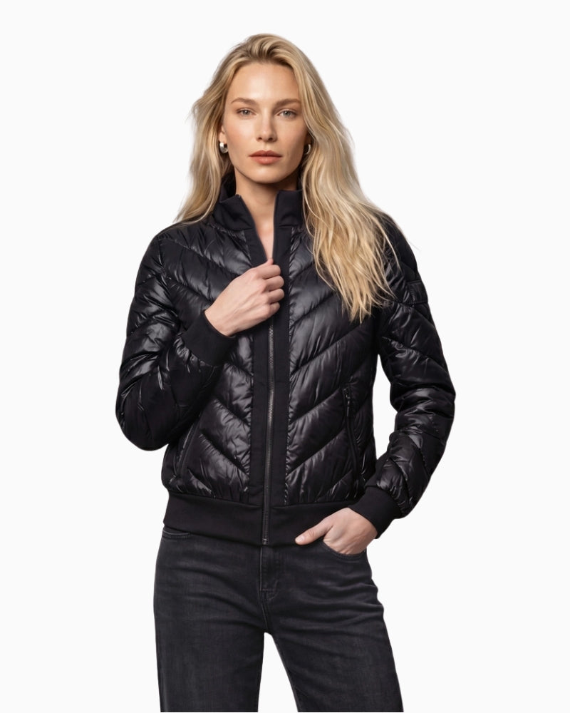 Monari Quilted Neoprene Puffer Jacket in black front view