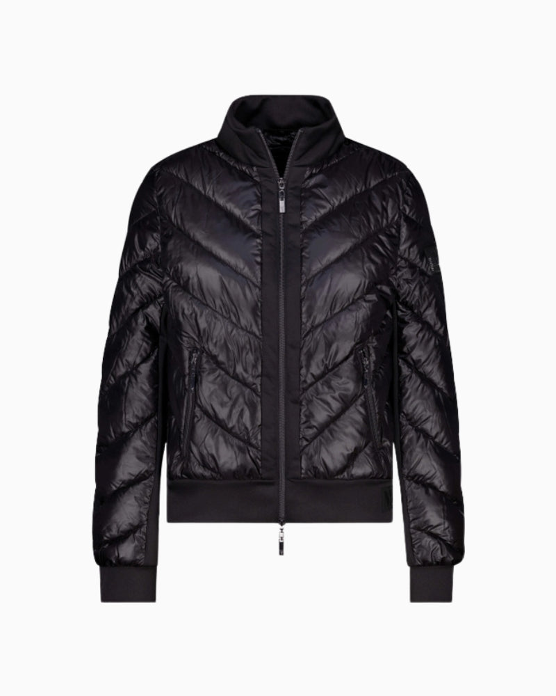 Monari Quilted Neoprene Puffer Jacket in black stand-up collar and zip detail
