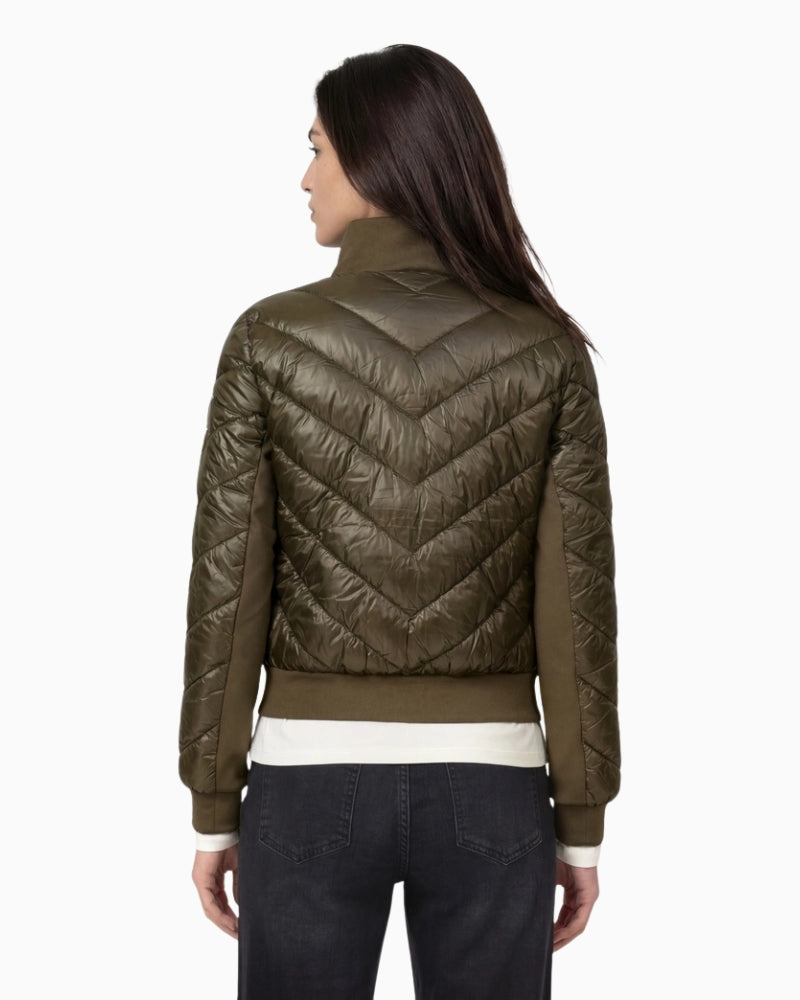 Monari Quilted Neoprene Puffer Jacket in olive back view