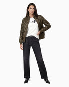 Monari Quilted Neoprene Puffer Jacket in olive model front view
