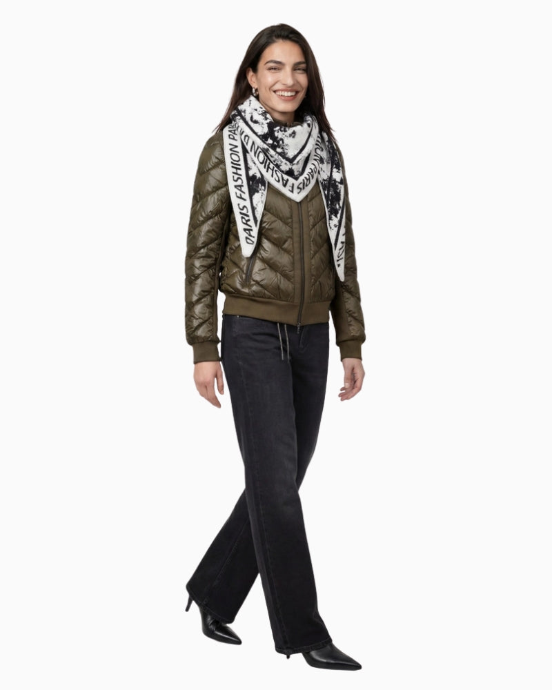 Monari Quilted Neoprene Puffer Jacket in olive model styled view