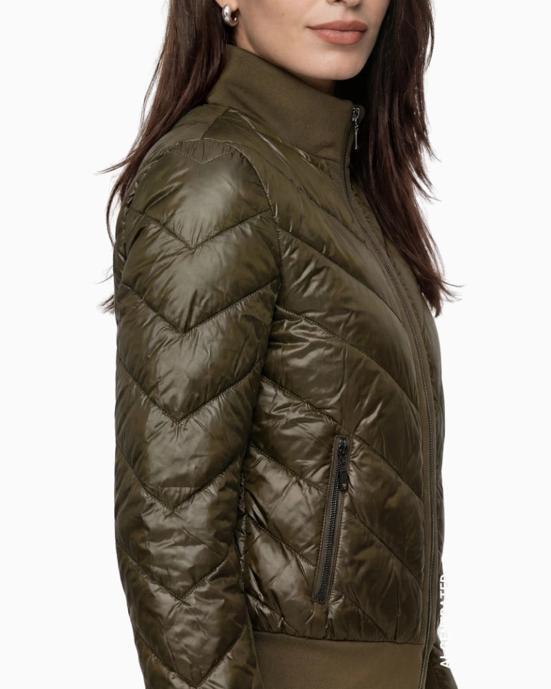 Monari Quilted Neoprene Puffer Jacket in olive side view