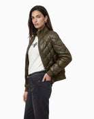 Monari Quilted Neoprene Puffer Jacket in olive sleeve detail