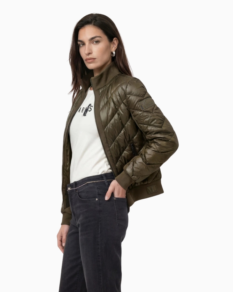Monari Quilted Neoprene Puffer Jacket in olive sleeve detail
