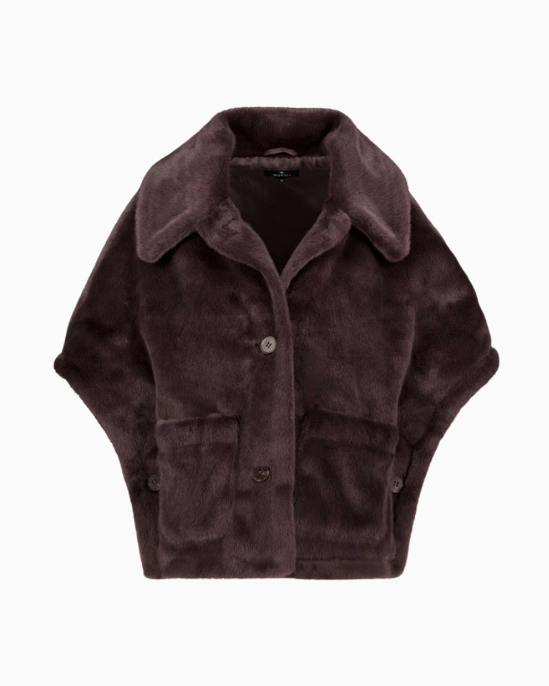 Monari Reversible Faux Fur Jacket in dark brown faux fur texture detail