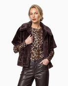 Monari Reversible Faux Fur Jacket in dark brown front view