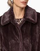 Monari Reversible Faux Fur Jacket in dark brown shirt collar detail