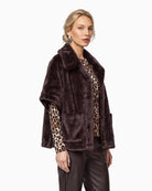Monari Reversible Faux Fur Jacket in dark brown side view