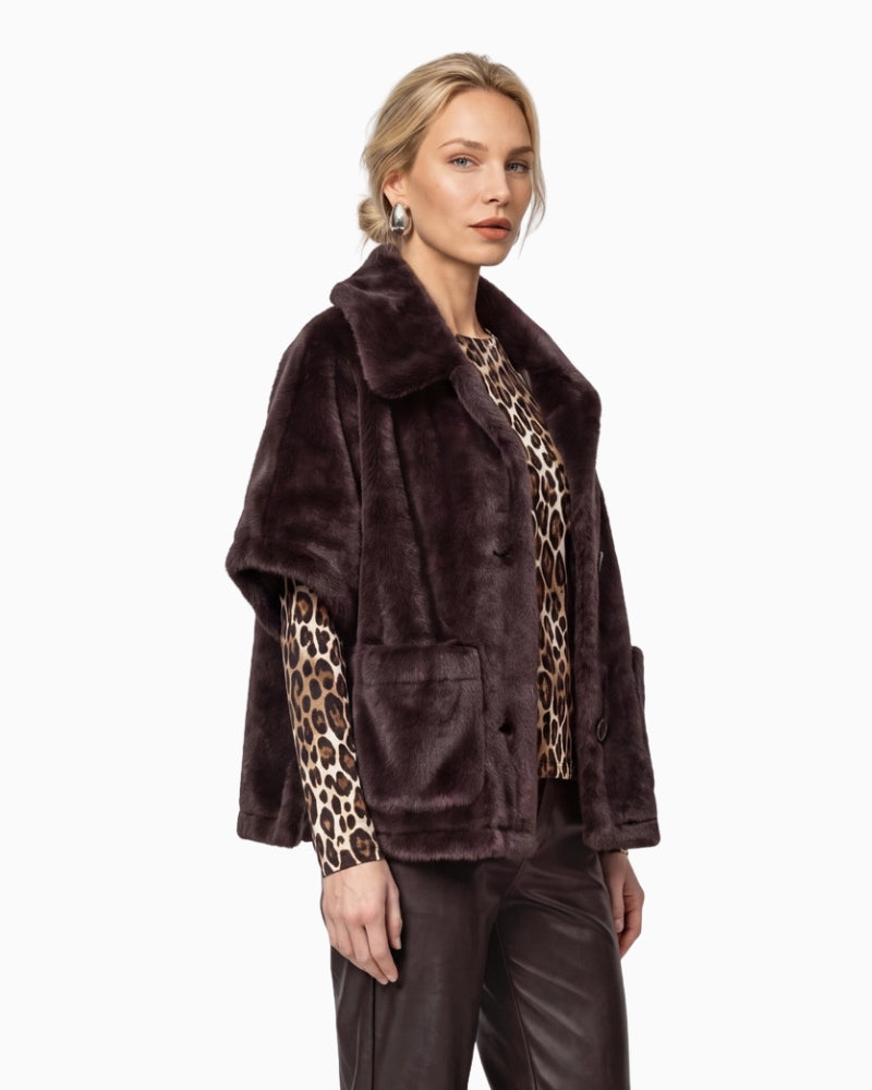 Monari Reversible Faux Fur Jacket in dark brown side view