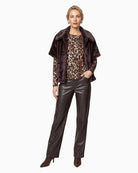 Monari Reversible Faux Fur Jacket in dark brown ¾ sleeve detail