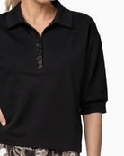 Monari Rhinestone Sweatshirt in black shirt collar and zip detail