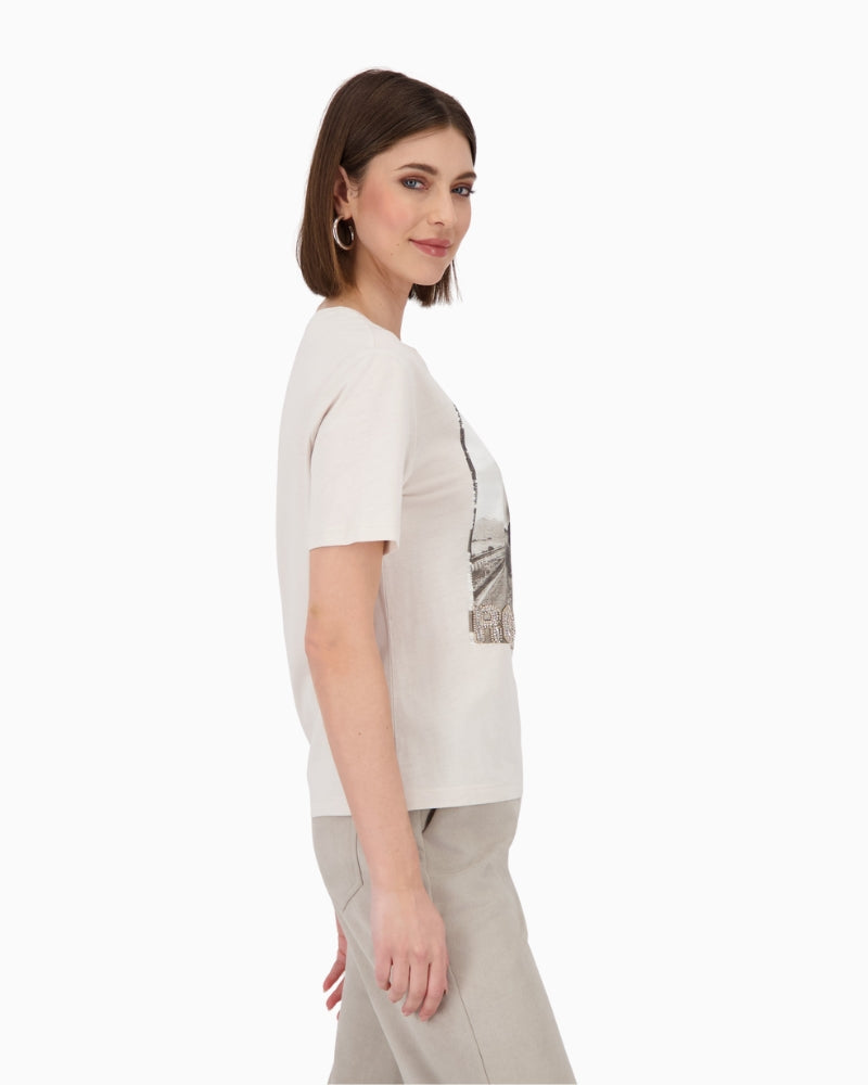 Side view of cotton-modal tee with regular fit