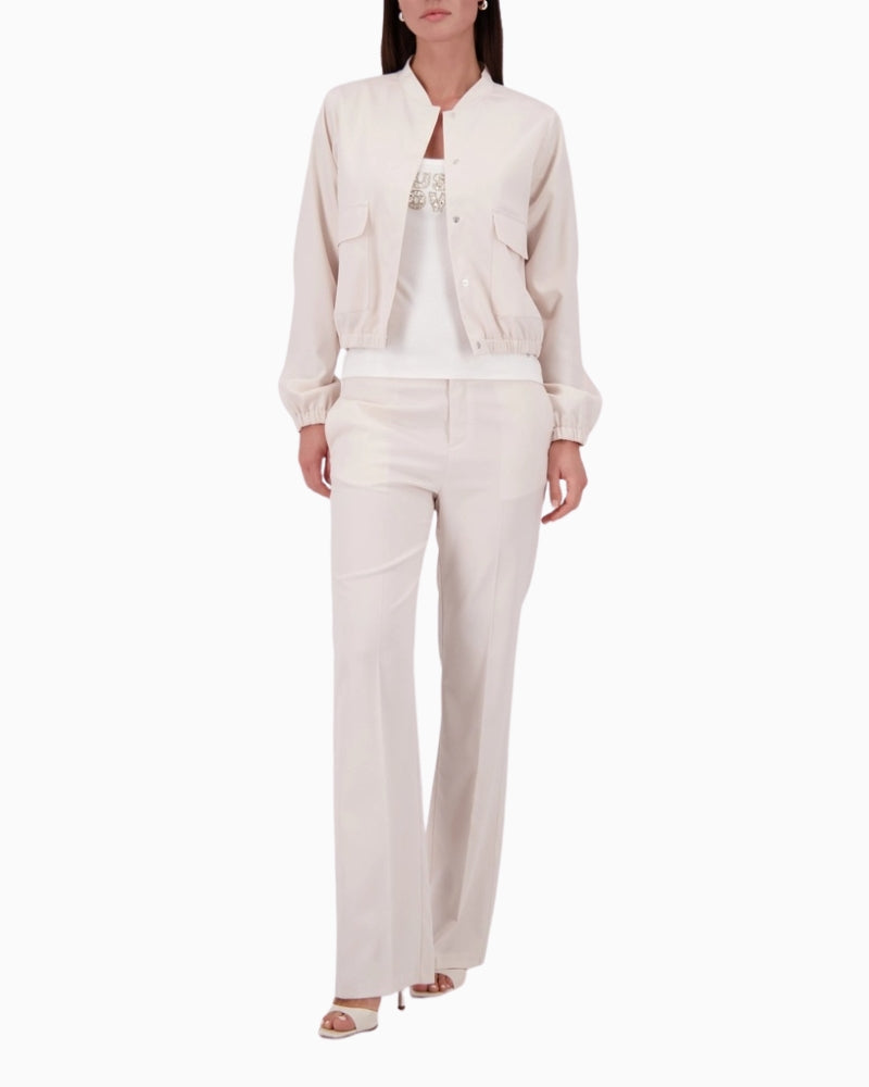 Woman wearing Monari Satin Cargo Jacket full length – Áines Boutique