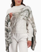 Monari scarf with gallery pattern viscose draped on model – Áines Boutique