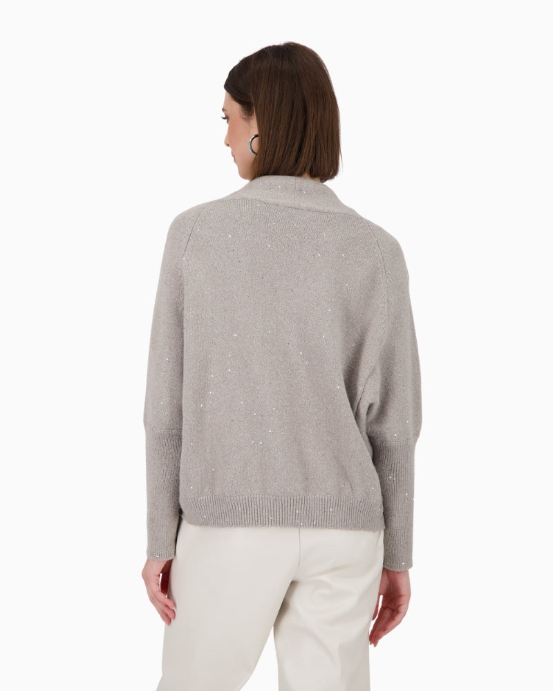 Back view of sparkle cardigan with long sleeves and no fastening