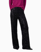 Monari Sequin Wide-Leg Trousers in black front view