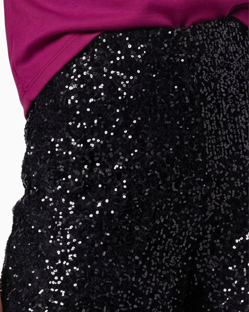 Monari Sequin Wide-Leg Trousers in black sequin detail